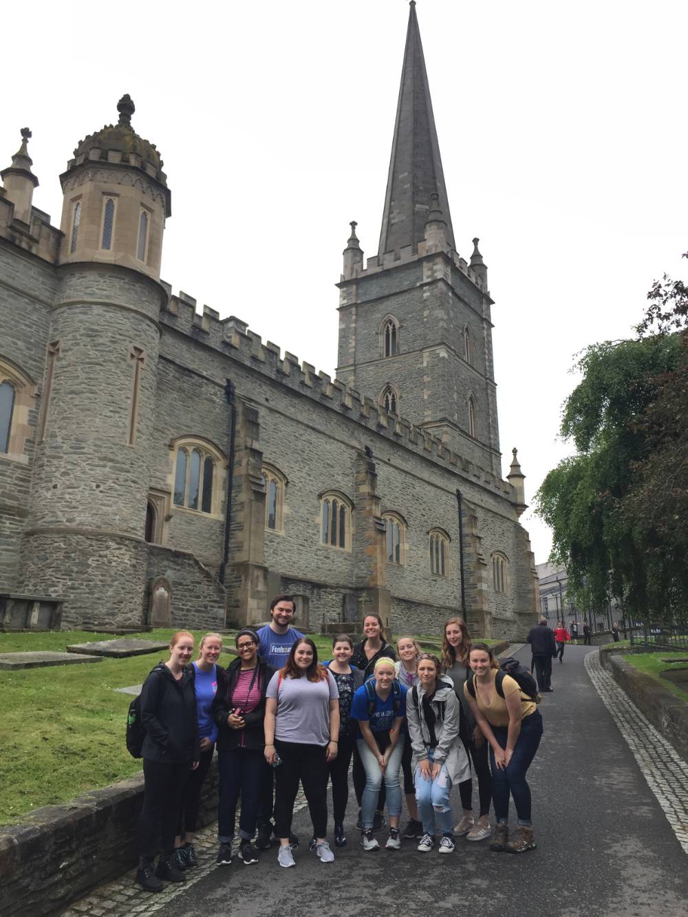 Study abroad group in front of church